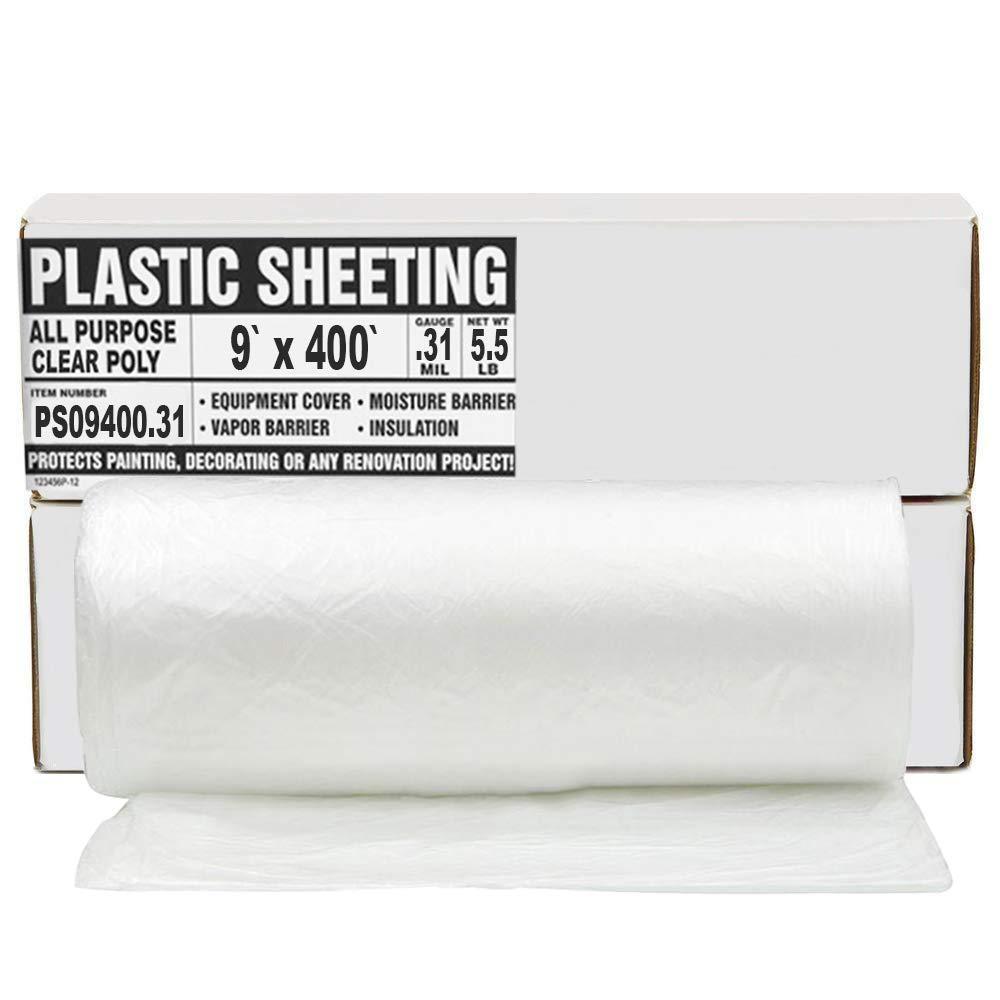 image:imageAluf Plastics 78 Micron Clear All Purpose Vapor and Moisture Barrier Sheet TarpDrop Cloth  9 x 400  for Painting Furniture Carpet Contractor amp ConstructionClear